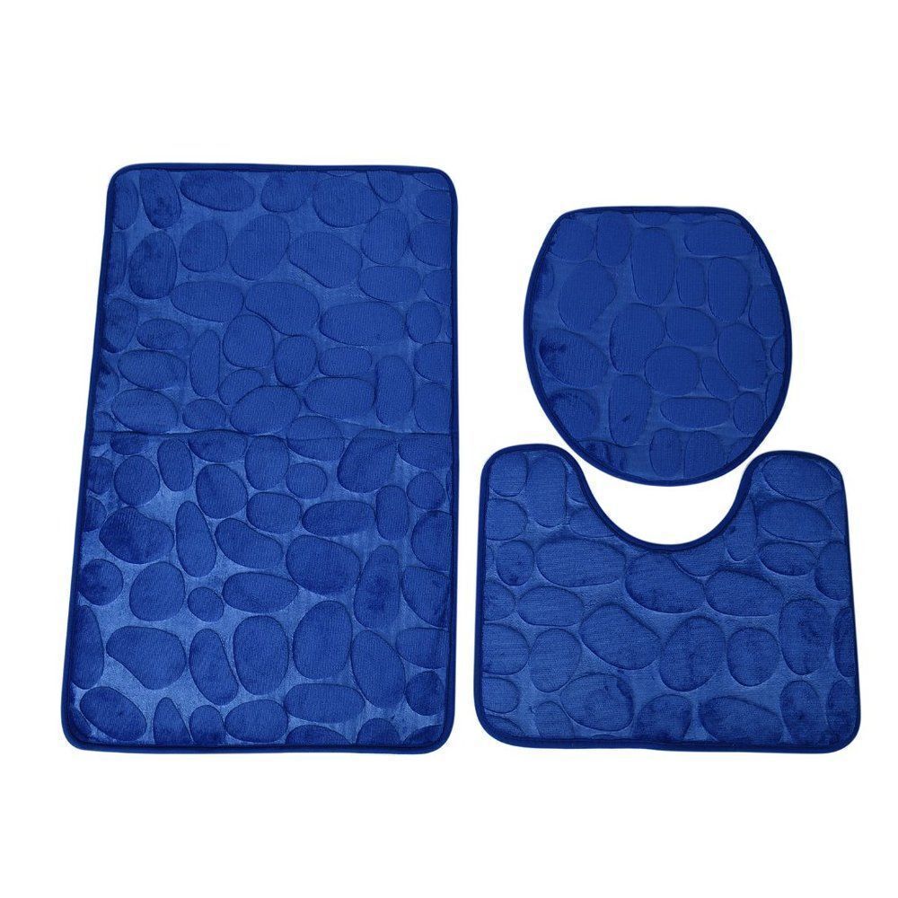 Bathroom Set of 3 Navy Blue Polyester
